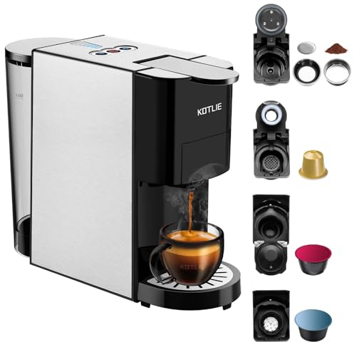 5 in 1 Espresso Single Serve Coffee Machine for Nespresso Original/Dolce Gusto/Mio/L’OR/Ground Capsule and ESE Coffee Pods,19Bar Multi-Capsule Coffee Machine (AC-513HF) (BLACK-HF)