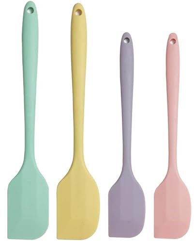 4-Piece Silicone Spatula Set - Rubber & Silicone Spatulas for Cooking & Baking (Green, Yellow, Purple, Pink)