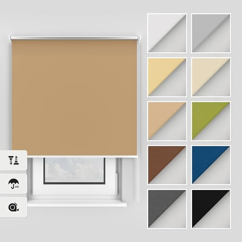 Estika Thermo rollos mit Bohren 80x220 cm Farbe: Beige, Verdunklungsrollo Deckenmontage und Wandmontage, Thermorollo hitzeschutz, Jalousien Fenster