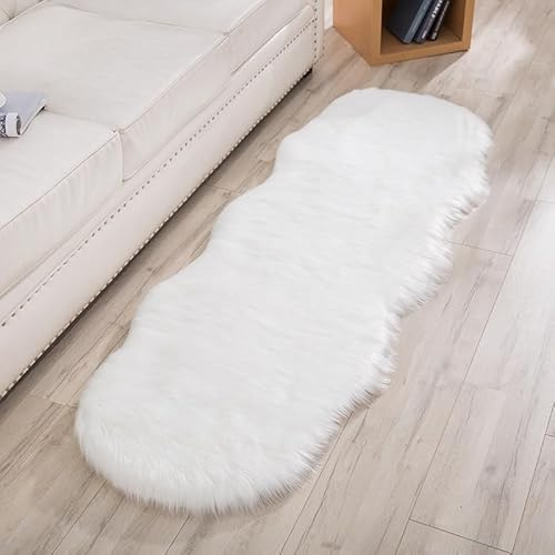 Home Universal® Alfombra Suave de Piel Sintética | Felpudo Decorativo Antideslizante para Sala, Dormitorio y Hogar | Alfombra Lujosa y Moderna Tamaños (Blanco, 60x 180)