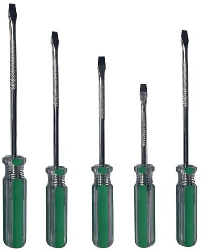 Lot de 5 tournevis à tête plate, 5 mm de diamètre, 5 x 75 mm, tournevis plats avec pointes magnétiques, poignée stable et visseuse plate de précision standard, 5 x 100 mm, 5 x 125 mm, 5 x 50 mm, 5 x