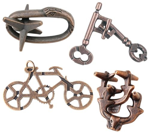 WUSJCOF 4 Stück Metall Knobelspiele,Metallpuzzle,Geduldsspiele,IQ Spiele,Geschicklichkeitsspiel,Geschenk Set für Erwachsene und Jugendliche