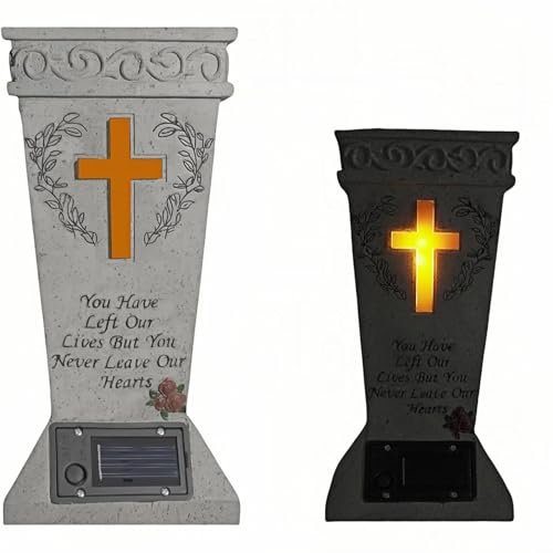 Cemetery Vases for Grave with Solar Light,Cross Flower Holder for Cemetery with Drain Stopper & Ground Spike,Grave Decorations for Cemetery Headstone Vase, Tokens of Sympathy for a Loved One's Passing