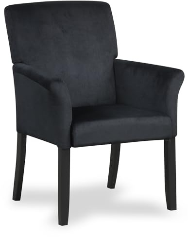 COSTWAY Linen Fabric/Velvet Accent Chair, Upholstered Lounge Armchair Single Sofa Chair, Solid Wood Legs Occasional Seat Comfy Reading Armchair for Living Room Bedroom Reception (Velvet, Black)