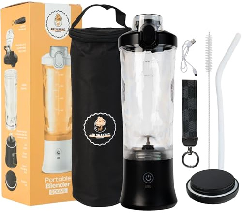 AirShaking Essentials Portable Smoothie Maker – Mini Cordless Personal Blender Bottle for Juice, Shakes, Fruit & Protein Powder - Leakproof Travel Base – USB-C Rechargeable, 15 Blends per Charge