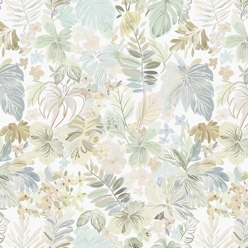 Heroad Boho Peel and Stick Wallpaper Tropical Wall Paper Botanical Floral Contact Paper Removable Self Adhesive Wallpaper for Bathroom Kitchen Cabinet Waterproof Thicken Decor Vinyl Roll 17.3''X78.7''