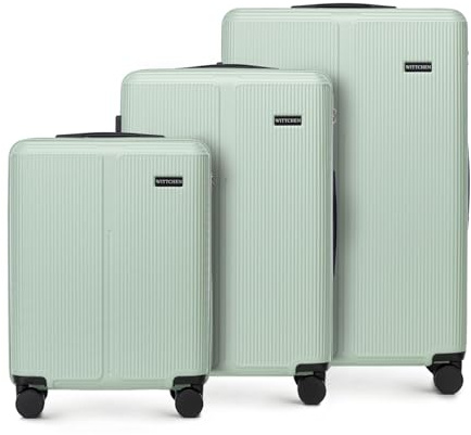 WITTCHEN Stripes Line Juego de maletas 3 piezas 36/65/96l en carcasa rígida ABS, 4 ruedas giratorias 360°, candado de combinación y asa telescópica Maleta de cabina/mediana/grande - Color: Verde menta