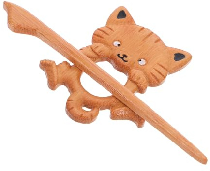 Mikikit Broche de Animal para Mujer Vintage de Madera Diseño de Gato, Accesorio Funcional para Suéter y Chal, Pin de Solapa Artesanal Palo Seguro, Adecuado Uso Diario y Todas Estaciones