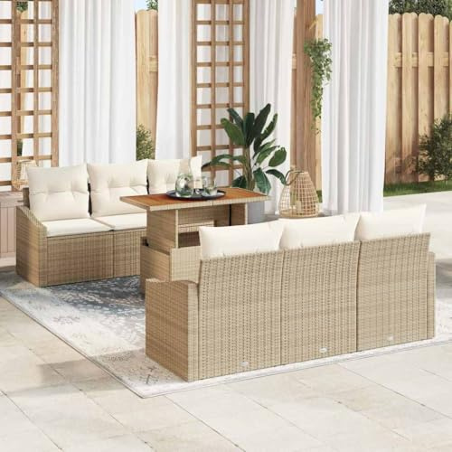 Frdhee Divano piccolo per esterni, set di 7 divani da giardino, beige e crema, 100 x 55 x 73 cm, gruppo panca angolare per balcone, terrazza, cortile