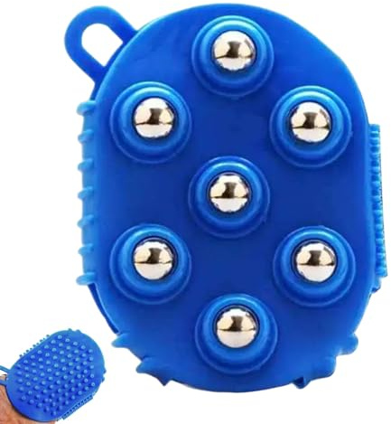 Massagerulle, 360° roterbar massagebollsrulle med 7 rullande metallboll, Gua Sha Fascia muskelfrisättning, för ansikte, nacke, rygg, buk, ben och helkropp, blå