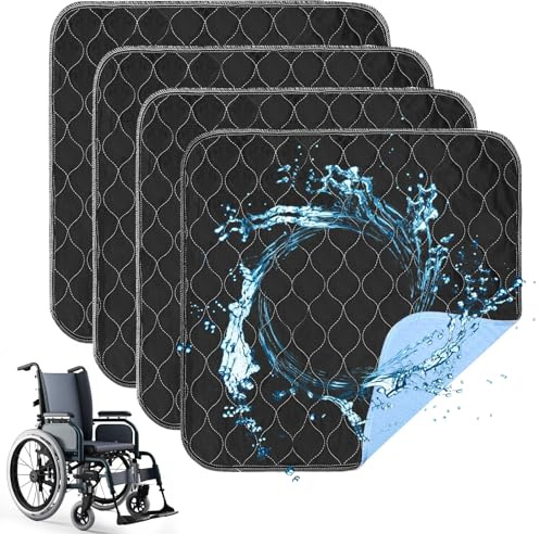 SI SEN 4 stycken tvättbar inkontinens sittdyna, 50 x 50 cm – inkontinensunderlägg, tvättbar, vattentätt underlag, absorberande sängskydd, tvättbara för säng, rullstol, soffa