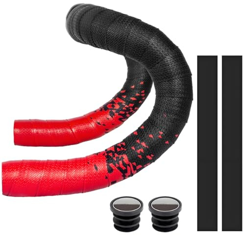 LKRXW 2 Rollos Cinta para Manillar de Bicicleta PU Cintas de Manillar Bici Carretera Cómoda Antideslizante Envoltura Tape Ciclismo Absorción Impactos Agarre Degradado Rojo Con 2 Tapones