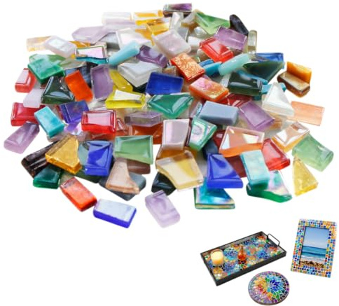 Eltichorix 200 g de azulejos de mosaico de cristal irregulares, piedras de mosaico de cristal multicolor, aprox. 200 unidades, kit de manualidades para macetas, lámparas de mesa, trabajos de mosaico y