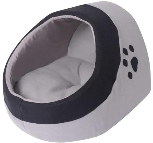GeenYuu Cuccia per gatti grigio e nero, M, morbido pile di poliestere, con cuscino extra spesso, antiscivolo, lavabile, accogliente posto per dormire e nascondiglio per gatti e