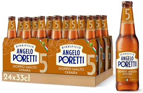Birrificio Angelo Poretti Birra 5 Luppoli Doppio Malto Chiara, Cassa con 24 Bottiglie da 33cl, Birra Bock Doppio Malto Chiara, Gusto Maltato e Fruttato, Gradazione Alcolica 6.5% Vol.