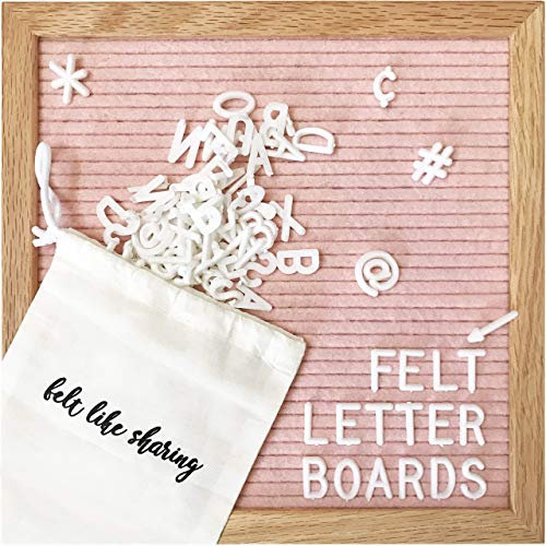 Felt Letter Board, 10x10in Changeable Letter Board with Letters White 301 Piece - Felt Message Board, Oak Frame Wooden Letter Board for Baby Announcements, Milestones, Office Decor & More (Pink)