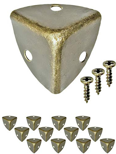 fuxxer – 12 x Antiguo Muebles, Esquinas Redondeadas | herrajes para Cajas Cajas Muebles Estantería Mesa | Vintage latón Acabado Antiguo | Incluye 36 Tornillos