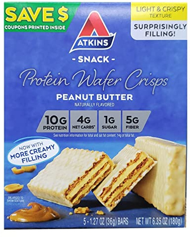 Atkins Peanut Butter Protein Wafer Crisps - 5 Bars, Low Carb, No Added Sugar