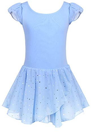 Arshiner Girls Ruffle Sleeve Ballet Dance Dress Tutu Skirted Leotard, 4-5 Years, Blue