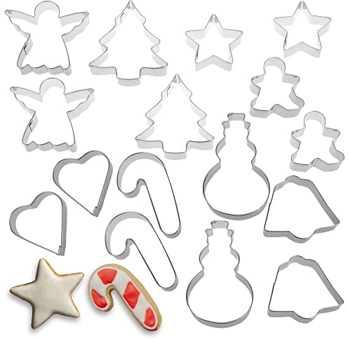 com-four® 16x Corta-Galletas de Acero Inoxidable - Moldes para Cortar Galletas con Motivos Navideños (16 piezas - X-Mas-Mix)