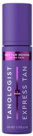 Tanologist Self-Tan Mousse Extra Dark – Express Selbstbräuner mit Hyaluron & Goji – Extra tiefe Bräune in 1 Stunde – Vegane Bräunungsmousse ohne Streifen – Tanning Foam für alle Hauttypen