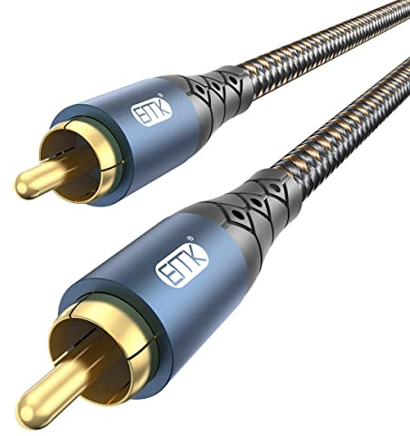 EMK Subwoofer Cable RCA to RCA Audio Cable 24K Gold-Plated Nylon Braided Double Shielded Digital Analogue Supports Amplifiers,Home Theater,Hi-Fi Systems,Subwoofer(3.3ft/1m)