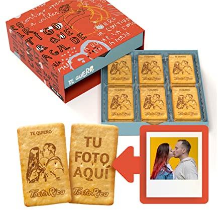 TostaRica - 60 Galletas Personalizadas con Foto y Dedicatoria - Regalo Original - Estuche A de Amor