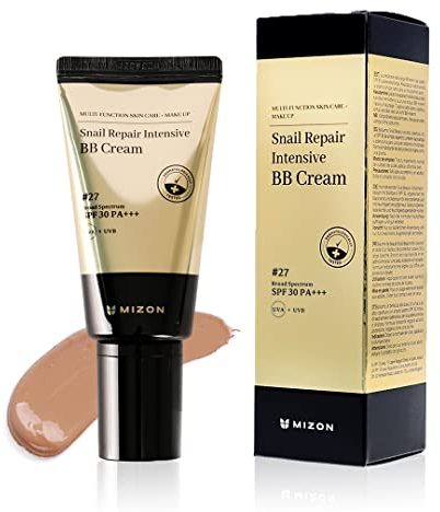 [Mizon] BB Cream SPF 50+ infusionada con extracto de baba de caracol (#27) alta cobertura, hidratación, regeneración de la piel, cosmético coreano (Snail Repair Intensive BB Cream)
