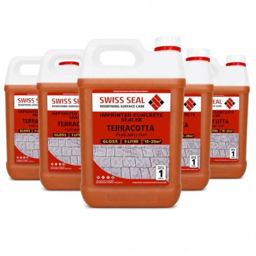 Color-Pave | TERRACOTTA Coloured Imprinted Concrete Sealer GLOSS FINISH + ANTI-SLIP | Colour Tinted Driveway & Patio Sealant - Wet Look | Colour Tint Sealant For Outdoor Concrete Floor (5 x 5 Litre)