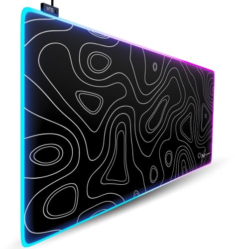 Nyfter - XXL Gaming Mauspad RGB Black im Topography Design 900 x 500mm Premium Mousepad Size Groß vernähte Kanten langlebig mit high-end Glide und Anti-Rutsch Speed Gaming Mauspad