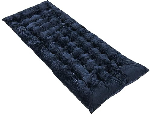 COSTWAY Foldable Camping Mattress, 190 x 70 x 7cm Crystal Velvet Roll Up Travel Car Sleeping Pad with 4 Fixing Straps, Portable Futon Floor Mat Guest Bed for Sleepover Hiking Fishing (Navy Blue)