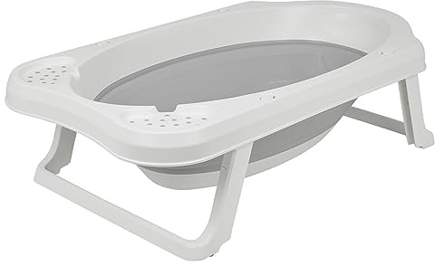 33L 25x82x46cm Baby Bath Tub on Stand for Newborn 0-24 Months Toddler Tubs with Collapsible Stand and Built in Anti-Slip Support Grips and 2 Corner Toiletries Compartments