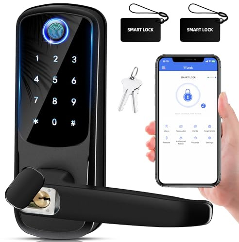 Smart Door Lock with Handle, Keyless Entry Digital Lock for Front/Interior Door,Fingerprint Exterior Locks, Electronic Deadbolt with Keypad,Biometric Door Knob,Smart Locks for Home, Apartment, Office