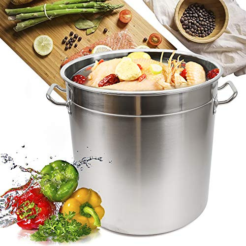Pentola in Acciaio Inox 201 per Induzione - 35/50/70 Litri Con Coperchio - Alta per Zuppa, Grande per Verdure, da Campeggio - per Stufare e Arrostire
