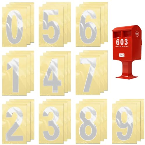 Lot de 30 autocollants chiffres de 0 à 9, réfléchissants, chiffres adhésifs, 10 x 4,8 cm, à coller, imperméables, pour boîte aux lettres, poubelles, conteneurs, numéros de maison, argentés