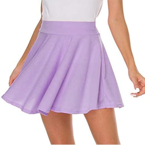 DRESHOW Basic Solid Stretchy Flared Beiläufige Mini Skater-rock für Damen Mädchen, Größe: M, Farbe: Lila