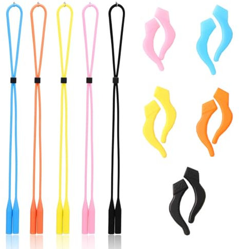 EIH Lot de 10 Cordon Lunettes Sport,Chaine Lunettes Femme,Protege Branche Lunette,Ficelle Sangle de Lunettes Attache Chaine Réglable Universel,Accessoires de lunettes Colorés