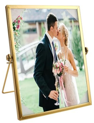 Glasbilderrahmen 15x20 cm, Bilderrahmen Glas, Retro Goldene Bilderrahmen, Bilderrahmen Stehend, Glas Metall Bilderrahmen, Fotorahmen aus Metall, für Pflanzenprobe, Artwork, Zertifikat, Familienbilder