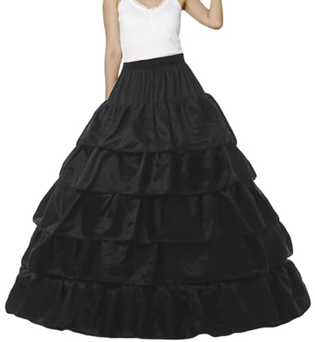 DaPongZhi Sottogonna Sposa Lungo per Nozze Gonna 4 Cerchio Donna per Abito Sottoveste Abito con 5 Strati Balze Gonna Hallowen Matrimonio Carnevale (Black, One Size)