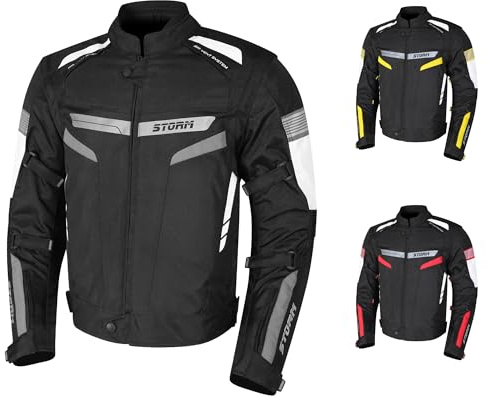 Generico Storm Giacca Moto 4 Stagioni in Cordura Maniche Rimovibili e Membrana Impermeabile Protezioni CE Spalle Gomiti Schiena Pannelli Riflettenti e Interno Termico