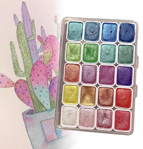 Kabwea Aquarellfarben Set Mit 20 Farben, Metallic Wasserfarbkasten Für Künstler, Tragbares Aquarell Sets Für Verschiedene Oberflächen