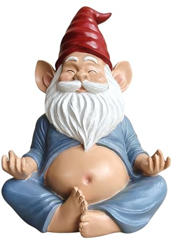 Statua di Meditating Zen Garden GNOME – Whimsical Yoga Figurine per interni ed esterni, decorazione da giardino rilassante con rosso per amanti della meditazione