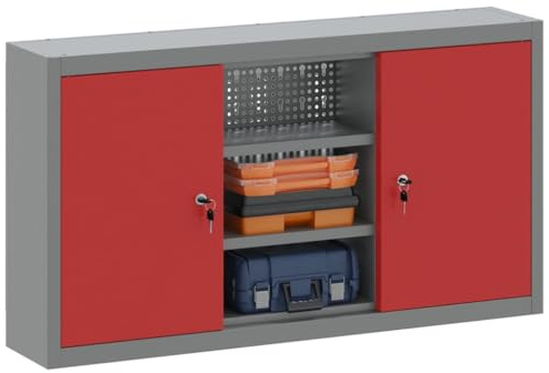 vidaXL Armario de Herramientas Rojo y Gris 100 x 20 x 55 cm, Banco de Trabajo, Armario metálico para Herramientas, estantes Ajustables, organización práctica, diseño Moderno
