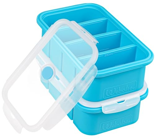 Webake Silicone Soup Freezer Moulds with Lids 2 Pack 250 ml Portion Freezer Tray Food Storage Containers for Fridge Extra Large Jumbo Ice Cube Tray for Freezing Soup, Broth, Sauce, Butter, Meal Prep
