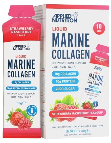 Applied Nutrition Liquid Marine Collagen Gel | 10g Collagen + Vitamin C | Ready-to-Use Beauty Gel | Sugar-Free | Strawberry Raspberry | 10 x 30g Sachets