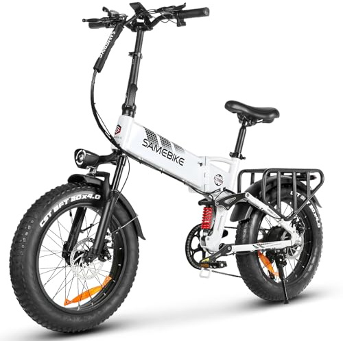 SAMEBIKE Bicicleta Eléctrica Plegable con Llantas Gordas, 20×4.0 Pulgadas - E-Bike Trekking Hombre/Mujer Batería 15Ah, Motor 250W, 25km/h, 85km Autonomía, 7 Velocidades (White)