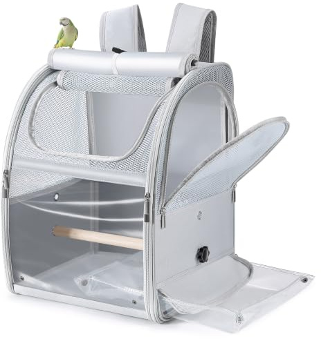 Sanmoncare Bird Backpack Carrier, Water Repellent Fabric Cockatiel Travel Bag with Stand, Lightweight and Portable Travel Cage for Parrot, Bird Travel Carrier