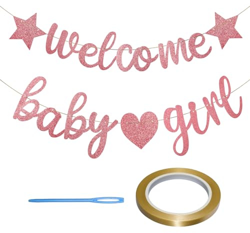 Ajcotahm 1 st välkommen hem baby dekoration flicka rosa välkomnande baby flicka banner välkommen baby banner girlang välkommen hem baby banderoll för baby party hem mottagning babyshower hem