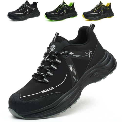 ISOOUS Chaussures de Sécurité Hommes Femmes Basket de Securite Légère Respirante Chaussure de Travail Confortable Antidérapante Noir EU 41