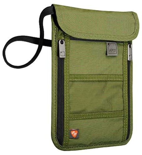 Lewis N. Clark RFID-Halsband, Oliv/Blatt für Mich (Leaf It to Me), Einheitsgröße, RFID-blockierende Geldbörse, Reisetasche + Reisepasshalter für Damen und Herren